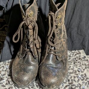 Brown Textured Combat Boots
